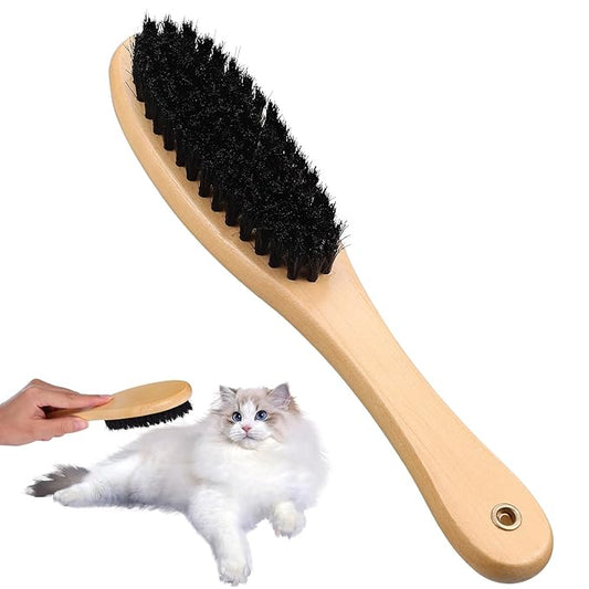 HEMOTON Wood Handle Boar Bristle Clothes Dust Brush with Long Handle for Cat Shedding and Shoe Polishing, Natural Bristle Grooming Brush for Pet Hair and Laundry Cleaning