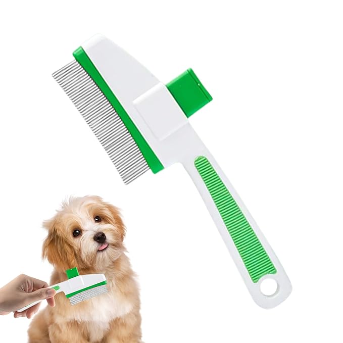 Cat Hair Brush for Dogs and Cats, Dog Grooming Supplies with Easy Release Button, Puppy Flea Cleaning Comb for Bathing Long and Short Hair Pets, Indoor Outdoor Removal, Soft Gentle Grooming Tool