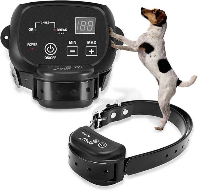 Electric Dog Fence, Wired Pet Containment System, Aboveground/Underground Installation, 650 Ft Wire, IP66 Waterproof Rechargeable Collar, Shock/Tone Correction Mode, 2 Collars