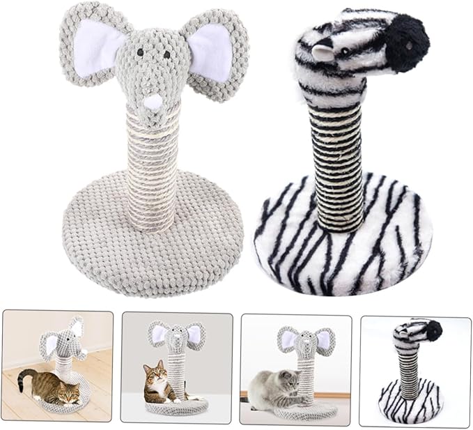 Artibetter 2pcs Decorative Cat Scratching Post Set with Elephant and Zebra Patterns Small Size Reusable Cat Climber for Indoor and Kittens