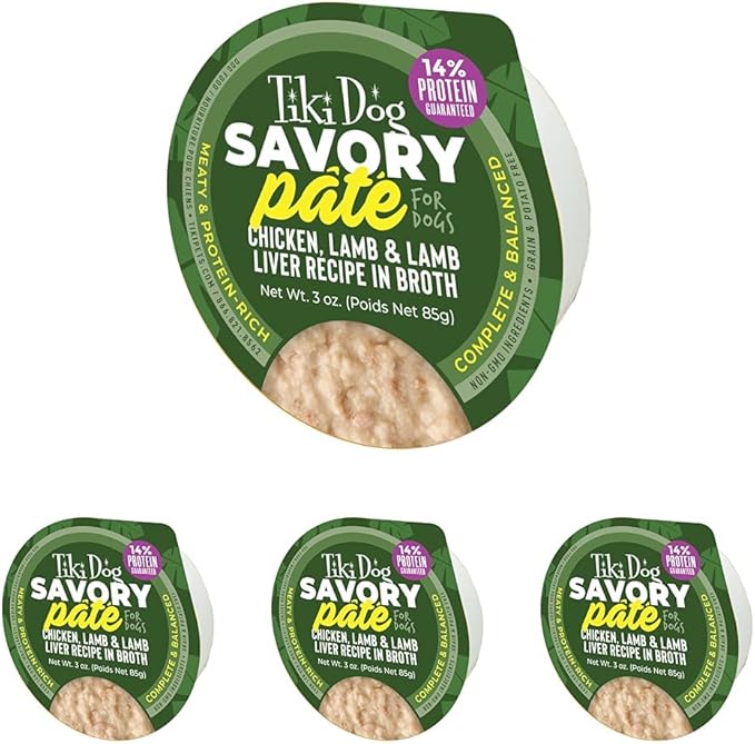Tiki Dog Pate Wet Dog Food, Chicken, Lamb & Lamb Liver, 3 oz. Cup (4 Count) (Pack of 4)