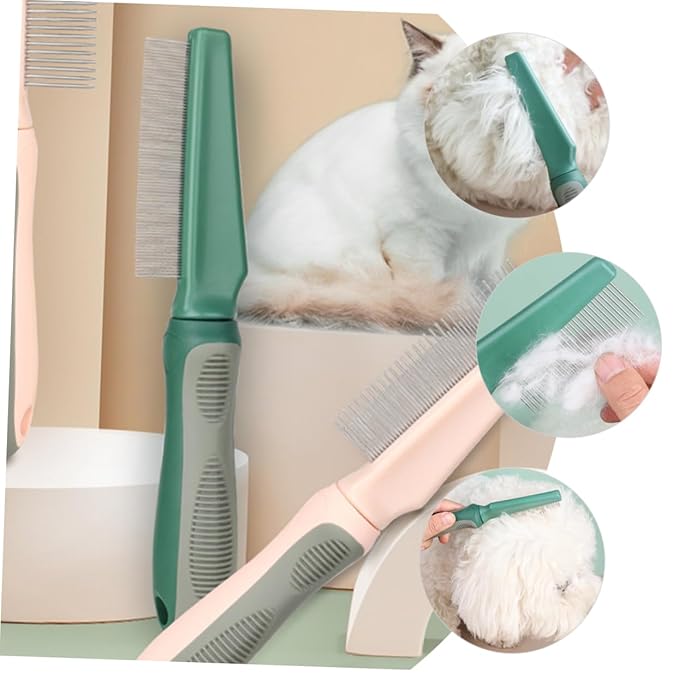 Dog Cat Grooming Comb with Fine Teeth for Removing Tangles and Mats Ergonomic Pet Brush with Durable Handle for Long-haired Cats and Dogs Olive