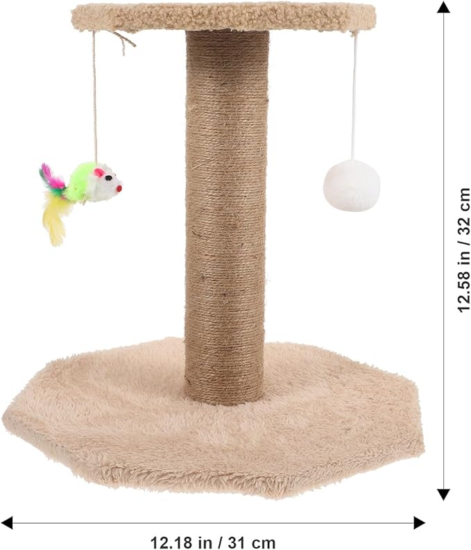 Toyvian Cat Scratching Post for Indoor Cats and Kittens, Small Sisal Rope Floor Scratching Pole with Hanging, Wear-Resistant Kitten Accessory for Pet Play and Climbing