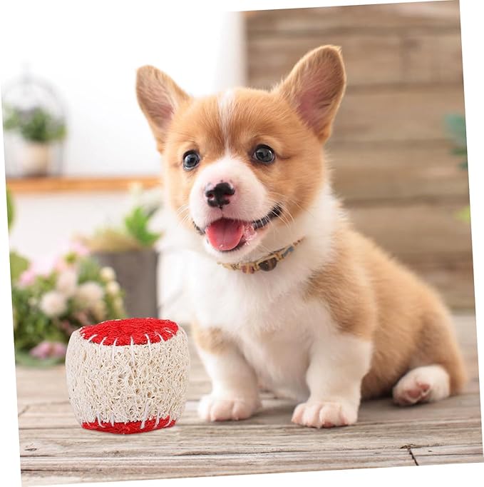 SOLUSTRE 2pcs Dog Chew Natural Loofah Tennis Balls Sturdy Puppy Chewing Training Interactive Pet Chew Supplies for Dogs Random Color