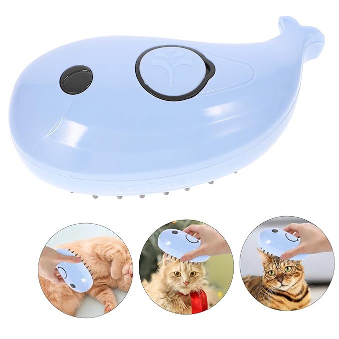 Self-cleaning Cat Steam Brush for Grooming Massage Multifunctional Pet Hair Remover Efficient Deshedding Tool for Types Blue