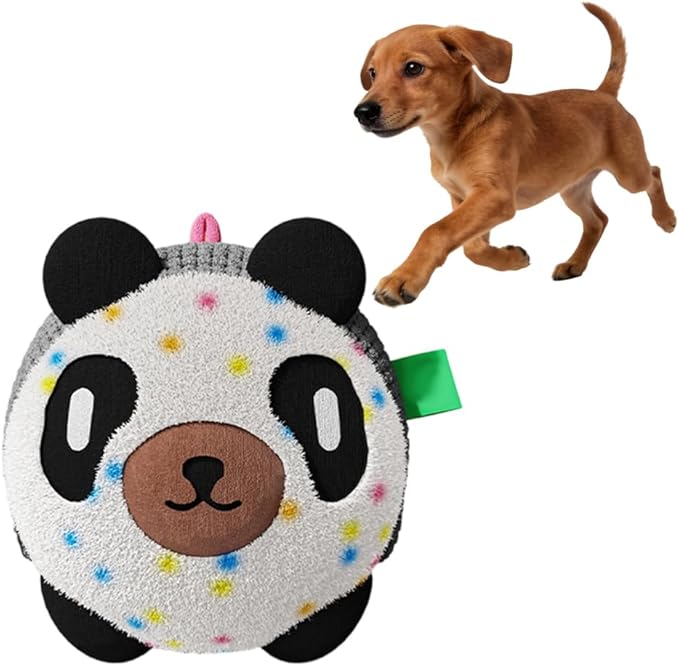 Interactive Dog Toys, Active Moving Pet Plush Toy, Random Movement and Fun Whistles, USB Charge Washable Disassemblable Plush Squeaky Dog Toy for Dogs or Cat (Panda)