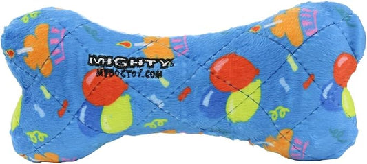 MIGHTY- NO Stuff Bone– Squeaky Plastic Core. 2-in-1 Toy. Made Durable, Strong & Tough. Interactive Play Dog Toy (Tug, Toss & Fetch). It Floats. (Celebration, Medium)
