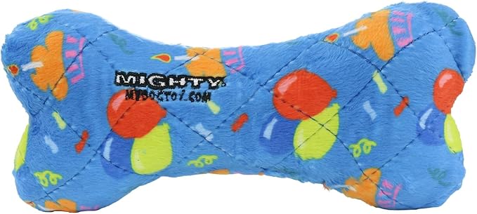 MIGHTY- NO Stuff Bone– Squeaky Plastic Core. 2-in-1 Toy. Made Durable, Strong & Tough. Interactive Play Dog Toy (Tug, Toss & Fetch). It Floats. (Celebration, Medium 2 Pack)