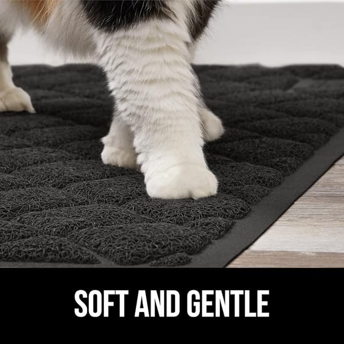 Gorilla Grip Thick Cat Litter Trapping Mat and Stainless Steel Dog Bowls Set of 2, Cat Mat is 35x23 Inch, Stainless Steel Dog Bowls Hold 2 Cups, Both in Black Color, 2 Item Bundle