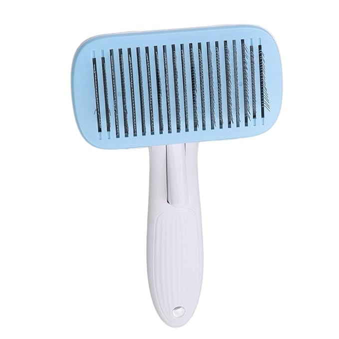 Cat Brush For Shedding, De Shedding Brush Dog Hair Dogs Cats Grooming Tool Self Cleaning Slicker Hair For Rabbit Massage Removes Loose Undercoat (Steel Wire Blue)
