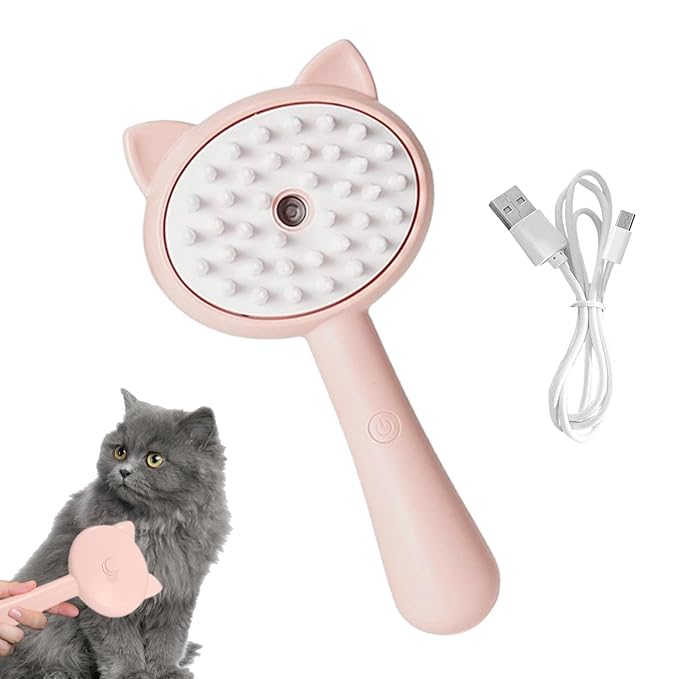 Pet Grooming Brush, Spray Massage Comb for Pets and Cats, Electric USB Brush for Cat Shedding, One Touch Electric Spray Anti-Flying Hair Bath & Shower Cleaning (B)