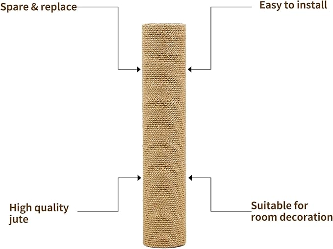 Fhiny 4PCS Cat Scratching Post Replacement 15.7" Natural Jute Spare Extension Scratch Post for Cats Tree DIY Craft Refill Pole Parts Hemp Rope Scratcher Climbing Perch for Indoor Kitten Brown