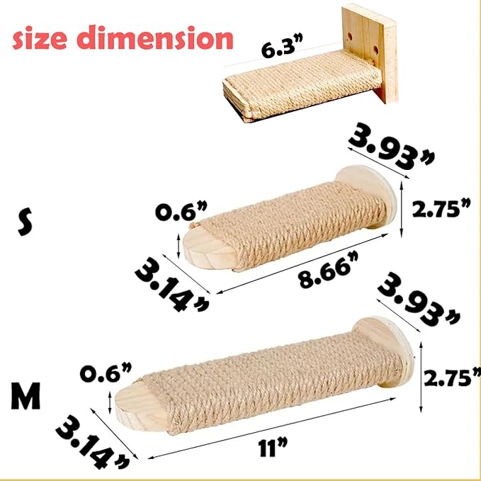 Cat Climbing Steps Scratching Tree - 2pcs Scratching Steps Sisal Hemp Cage Shelf Ladder Pets Perch Furniture Inside The cage with Install Screws (L)