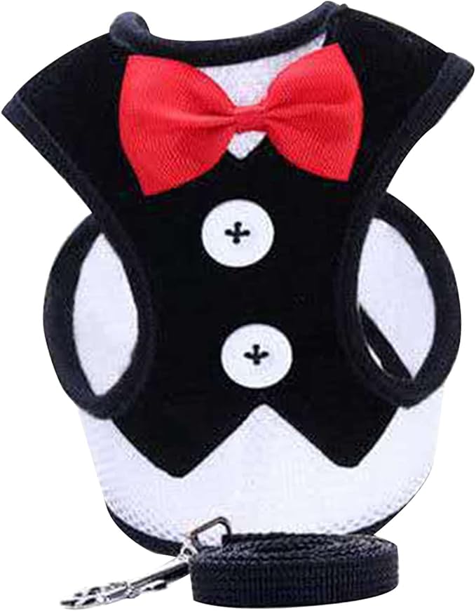 Dog Harness Leash, Breathable Fabric Bow Tie Harness Set, Colorful Sturdy, for Medium Large Dogs Walking Pet Supplies (L)