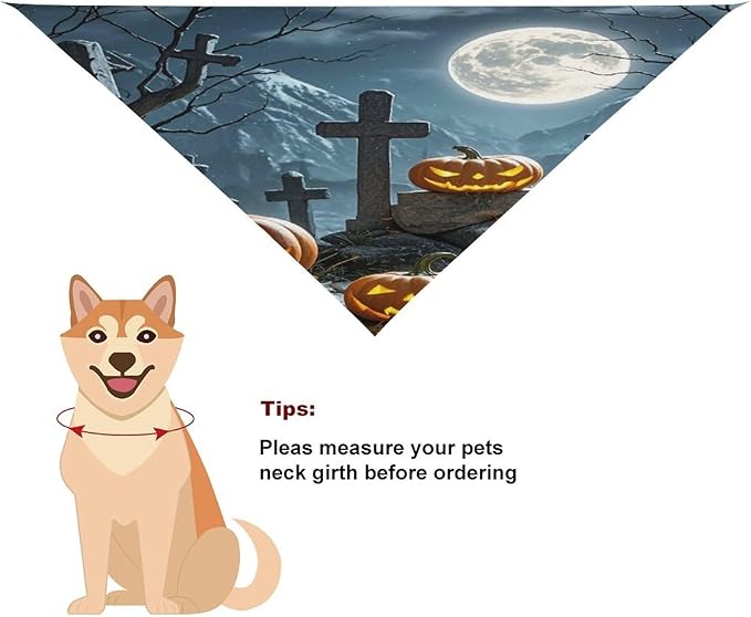 Dog Bandana Spring Pet Scarf Adjustable Triangle Cemetery Pumpkin Lantern Printing Dog Bib Washable Polyester Puppy Bandana for Small Medium Large Dogs Cat Birthday Party Supplies