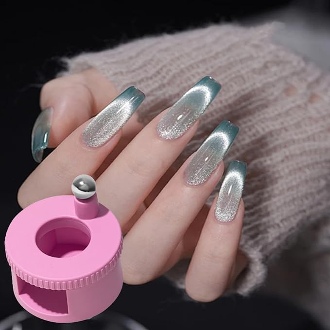 2026 New Rotating Cat Eye Magnet, Automatic Glass Bead Suction of Cat Eye Nail, 360° Rotating Main Body, Uniform Magnetic Force,Beginner Friendly Nail Tool,Creating Wide Cat Eye Effect in 2s (2 White)
