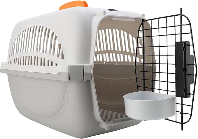 AYNEFY Dog Travel Supplies Easy to Assemble Portable Dog Carrier with Ample Space and Excellent Ventilation for Outdoor Travel and Vet Visits Plastic Pet Carrier (Grey)