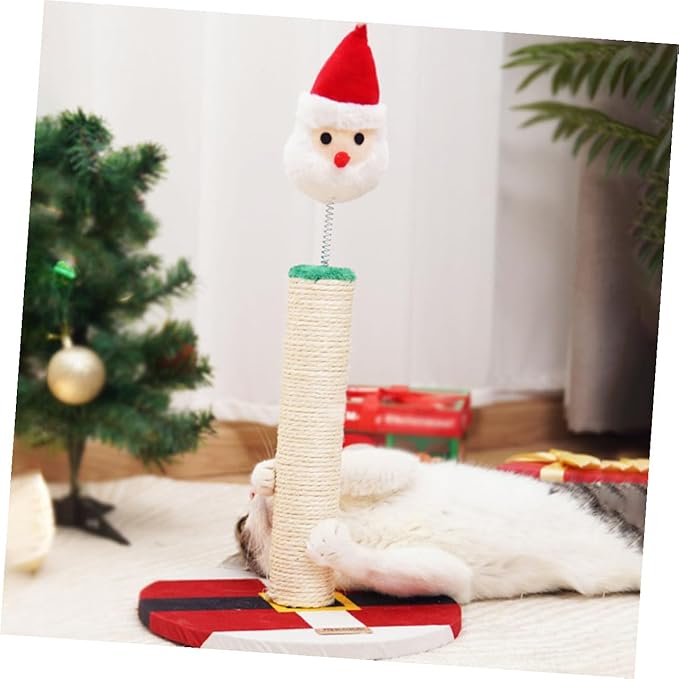 FRCOLOR Santa Claus Sisal Cat Scratching Post Kitten Climber Vertical Scratching Pole Indoor Cat Accessory and Kittens
