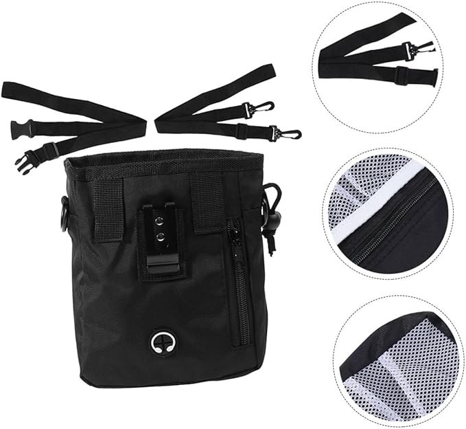 SHOWERORO Dog Treat Training Bag Portable Snack Pouch with Waist Belt 13x6x18cm Black for Outdoor Puppy Walking and Pet Training Supplies