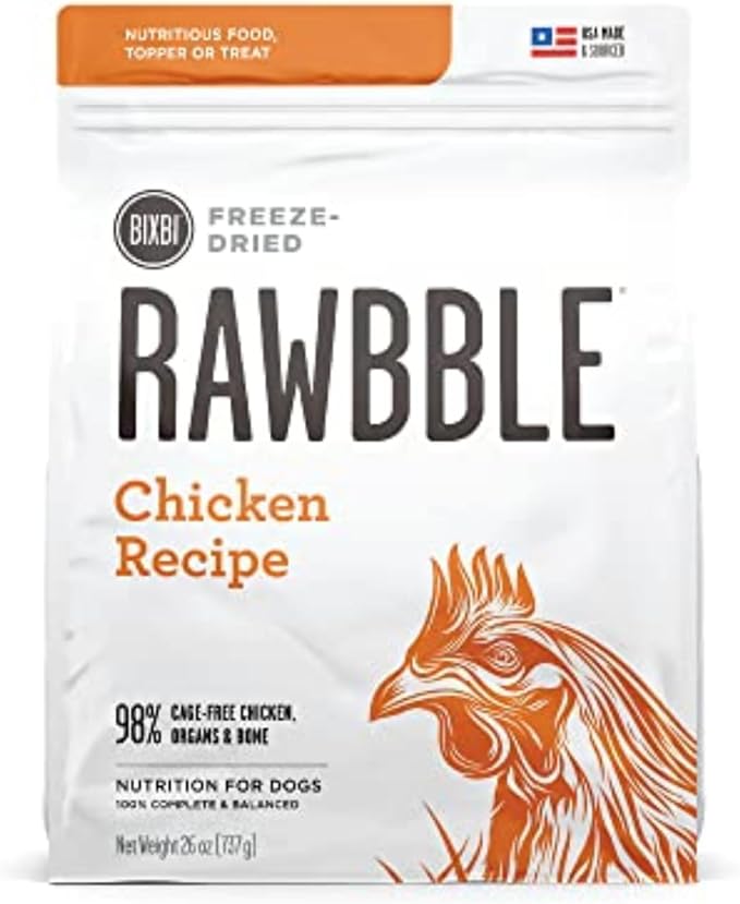 BIXBI Liberty Freeze-Dried Dog Food Topper & Treats, Chicken – 98% Meat & Organs, No Refrigeration – USA Made, 26 oz