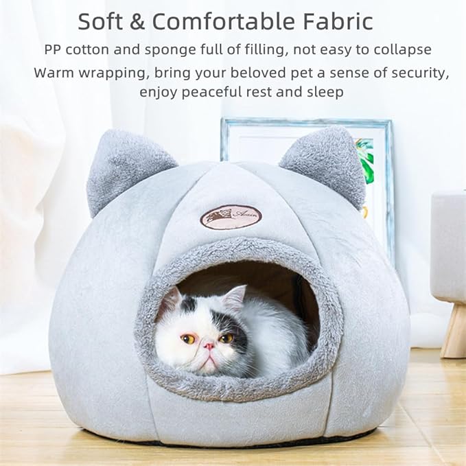 Cat Beds for Indoor Cats, Cozy Cat Cave Bed Dog House Cats Tent with Removable Cushion Pillow, Soft Warm Pet House Puppy Bed, Cute Pet Nest for Kitten Small Dog (Pink, M-13x13x13 Inches)