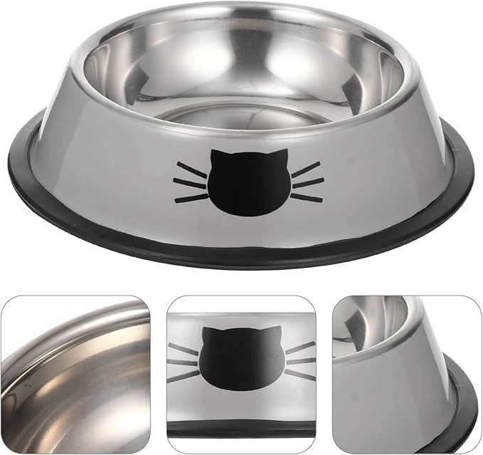 COHEALI Thickened Double Bowl Pet Feeder Set Stainless Steel Dog Bowl Cat Water Dish for Puppies and Kittens Indoor Feeding Supplies