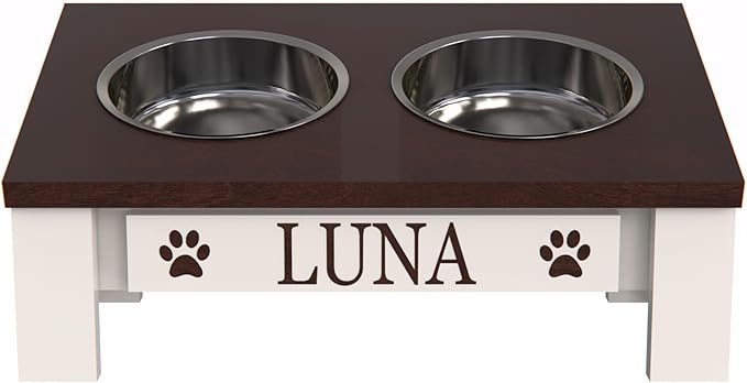 GTW Classic Tilted Elevated Dog Feeder – Angled Wood Stand with Stainless Steel Bowls for Short-Nose Dogs, Anti-Slip Farmhouse Design (Tilted, Dark Walnut)