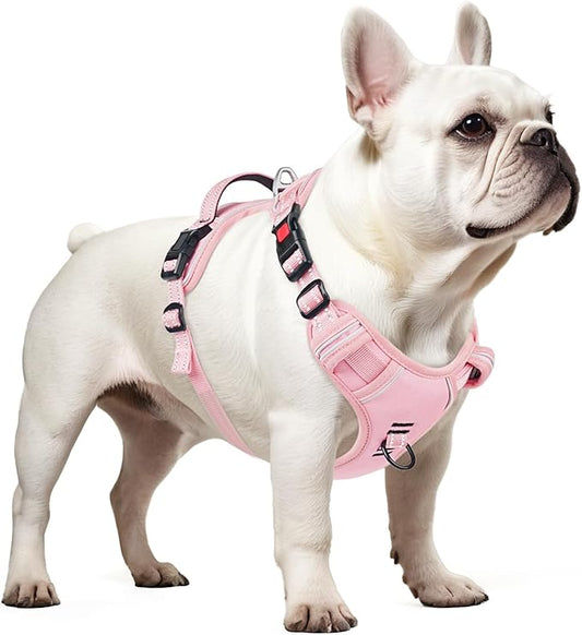 Timos Dog Harness Small Sized, No Pull Pet Harness with Neck Lockable Snap,No Choke Front Clip Dog Reflective Vest,Adjustable Metal Rings 3 Buckles,Easy Control Handle for Small Dogs Lock Pink S