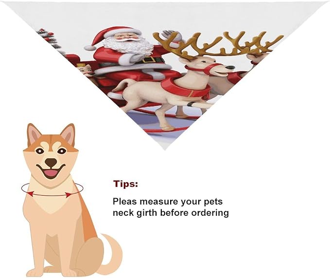 Dog Bandana Spring Pet Scarf Adjustable Triangle Santa Claus Reindeer Sled Printing Dog Bib Washable Polyester Puppy Bandana for Small Medium Large Dogs Cat Birthday Party Supplies