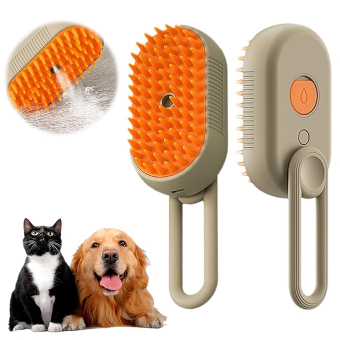 Pet Steam Groomer Brush Electric,2025 Electric Cat Grooming Brush for Massaging and Cleaning Shedding Pets Hair,3 in 1 Pets Steam Brushes Hair Removal Comb for Cats Dogs (Orange)