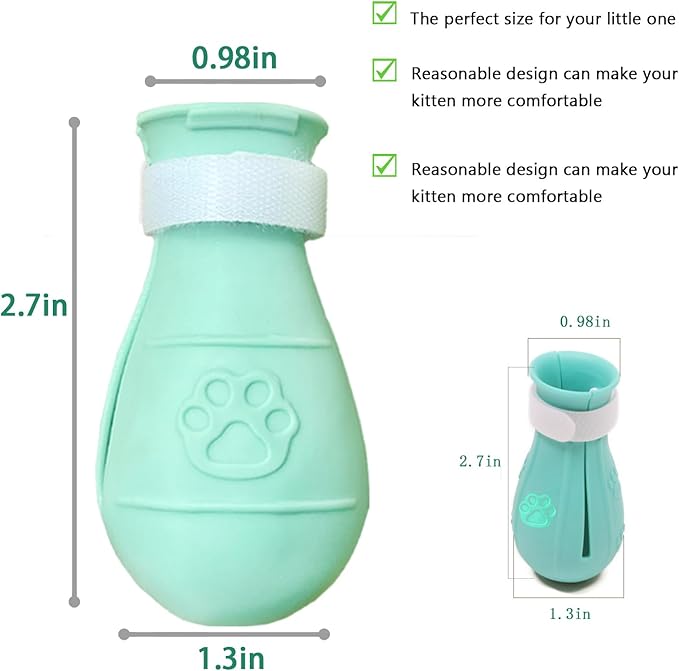 4 Pieces Scratch Cover for Nursing Rehabilitation Cat Boots for Cats Only, Adjustable Cat Bathing Gloves(Green)