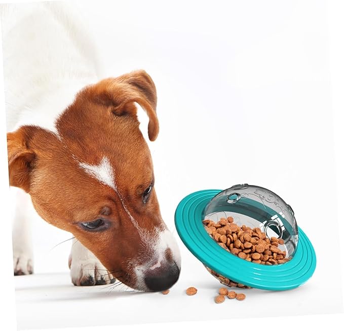 Dog Puzzle Toy, Sky Blue UFO Shapped Treat Dispenser, Food Dispensering Ball for Training and Metal Stimulation,Multifunctional Rolling Leakage Dvice