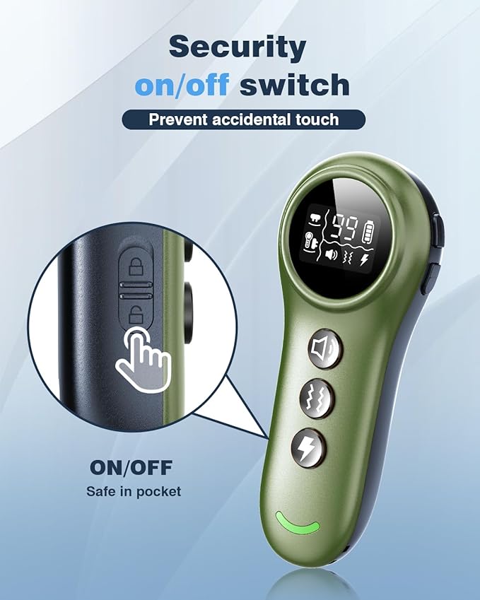 2-in-1 Dog Shock Collar & Dog Bark Collar - Smart Anti Barking Dog Training Collar with 5 Adjustable Sensitivity & 3300FT Remote for All Breeds IP67 Waterproof Rechargeable E-Collar (Green)