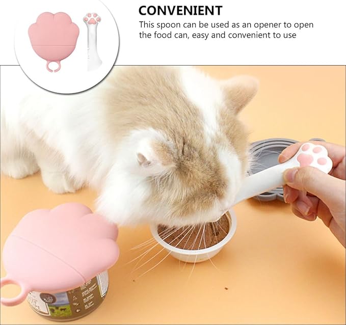 Lurrose Multifunctional Pet Can Spoon and Plastic Seal Lid Set, White Spoon with Pink Cover, Manual Pet Tin Opener for Dog Food Storage and Feeding Supplies