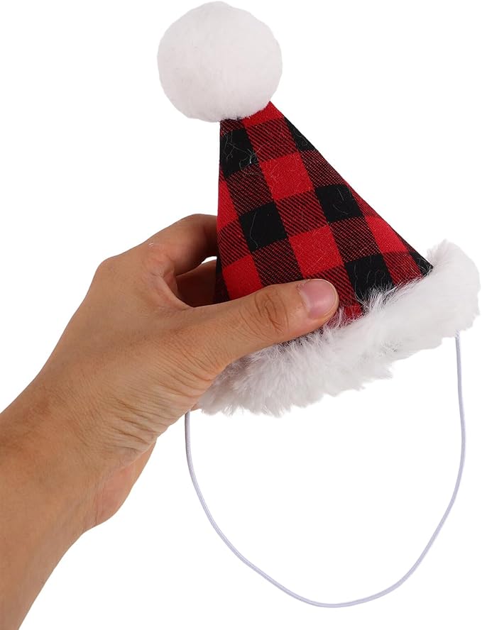 UKCOCO 2 Sets Christmas Pet Hats and Bow Ties for Dogs and Cats – Plaid Small Dog Neck Tie and Puppy Party Supplies – Festive Holiday Costume Accessories for Pet Christmas Dress-up
