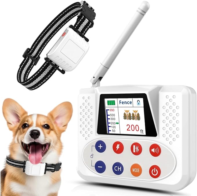 Wireless Fence for Dogs, Electric Dog Fence with Training Collar, Portable Dog Containment System with LCD Screen, Accurate 2.4G Signal, 100% Safe Adjustabl for Medium Large Small Dogs