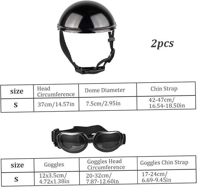 Dog Helmet and Goggles 2Pcs/Set Adjustable Chin Strap Dome Dog Helmet with Ear Hole Windproof Stylish Decorative Goggles Pet Supplies