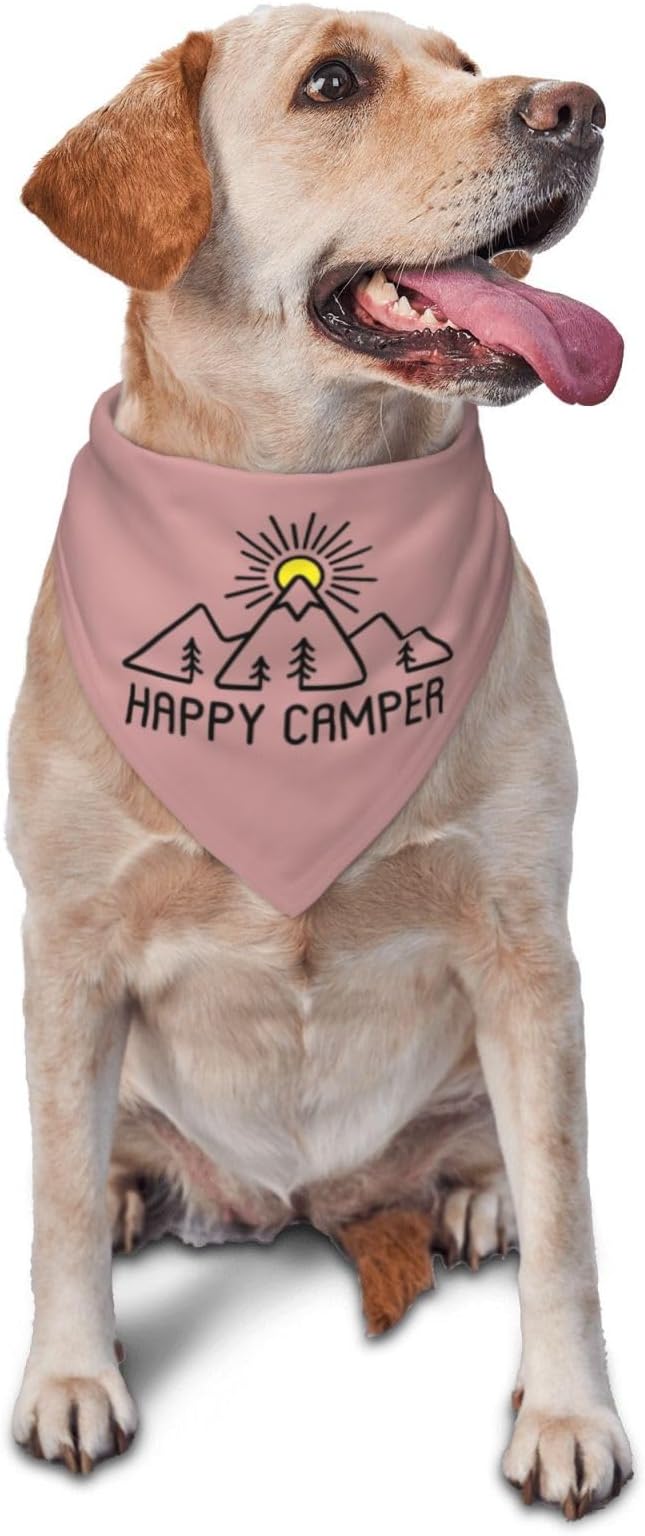Happy Camper Summer Dog Bandana，Adorable Puppy Accessory for The avid Camper ，Pet Neckerchief for Pets Daily Wear Photo Prop Party Supplies,Funny Cute Dog Bandana (Pink)