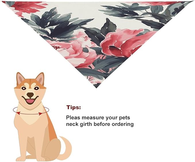 Dog Bandana Spring Pet Scarf Adjustable Triangle Peonies Spring Printing Dog Bib Washable Polyester Puppy Bandana for Small Medium Large Dogs Cat Birthday Party Supplies