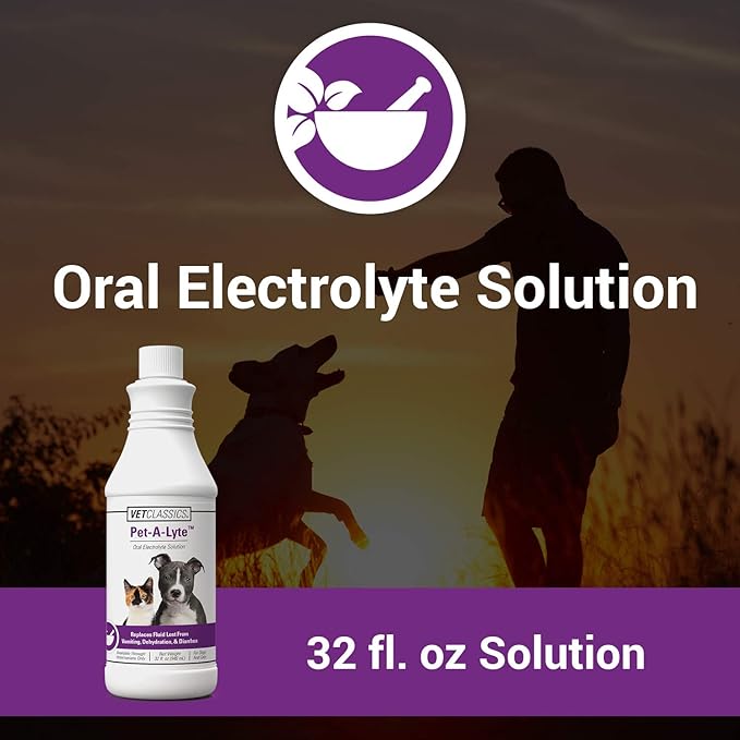 Vet Classics Pet-A-Lyte Oral Electrolyte Solution for Dogs and Cats – Helps Replace Fluids Lost from Pet Dehydration, Diarrhea, Vomiting – Replaces Dog Electrolytes – 32 Oz.