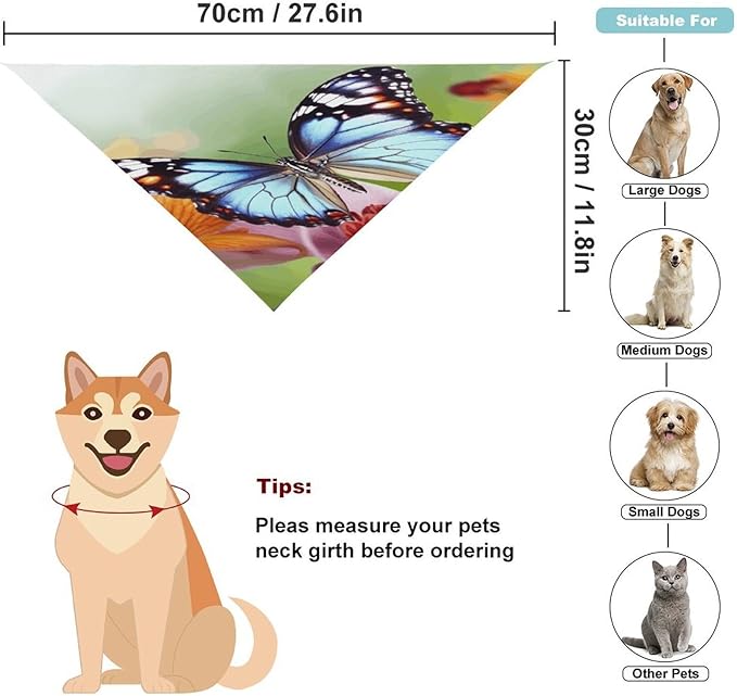 Dog Bandana Spring Pet Scarf Adjustable Triangle Flower Butterfly Printing Dog Bib Washable Polyester Puppy Bandana for Small Medium Large Dogs Cat Birthday Party Supplies
