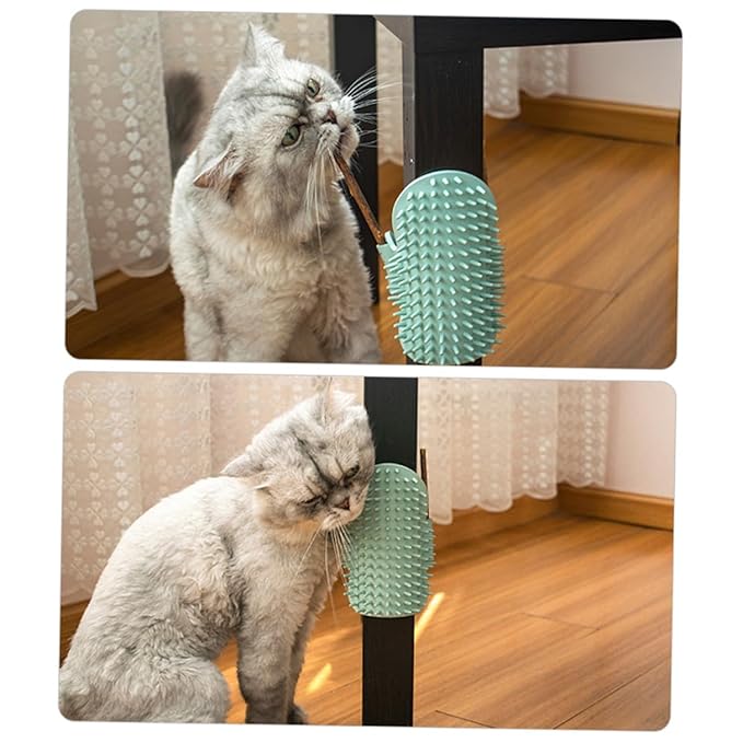 Cat Corner Massage Comb Rubber Bristles Self Grooming Wall-mounted Pet Brush Practical Green Cat Grooming Tool Random Color