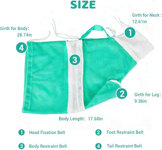 Cat Bathing Bag – Anti-Scratch Cat Washing Bag for Grooming, Nail Trimming – Mesh Cat Shower Bag with 4-Point Adjustable Restraint & Detachable Design
