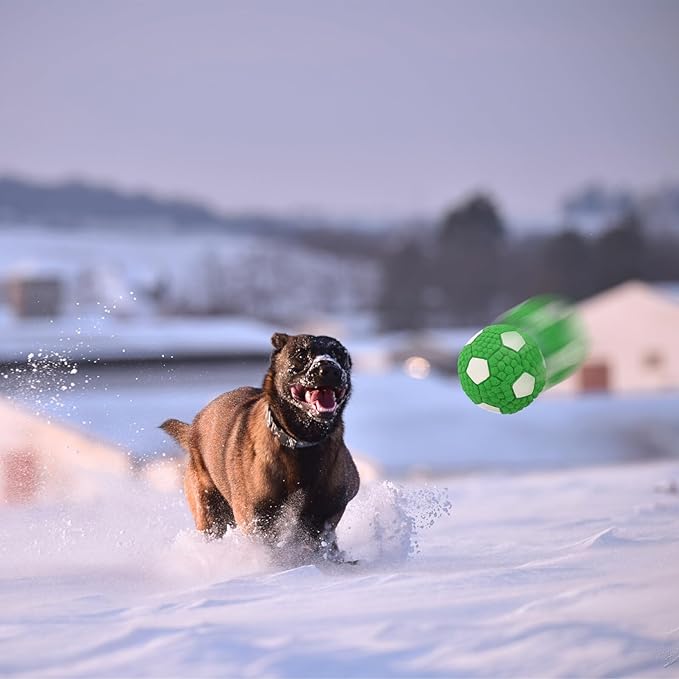 Dog Football Squeaky Chew Ball Sturdy Rubber Teething 9.5cm for Small Dogs Puppies Interactive Play Fetch Pet Supplies