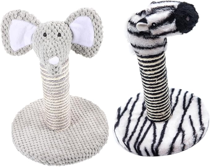 Alipis 2pcs Cat Scratching Posts Set with Natural Sisal Rope, Comfortable and Wear-Resistant Scratcher for Indoor Cats, Small Elephant and Zebra Design for Daily Kitten Use
