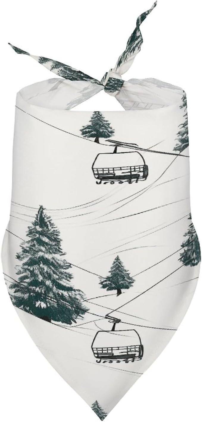 Dog Bandana Spring Pet Scarf Adjustable Triangle Ski Lift with Fir Tree Printing Dog Bib Washable Polyester Puppy Bandana for Small Medium Large Dogs Cat Birthday Party Supplies