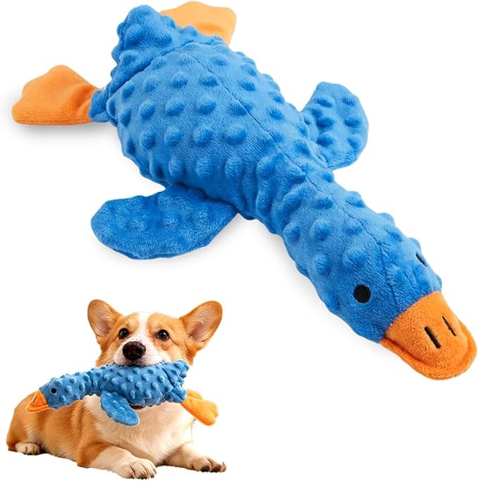 2026 New Dog Toys for Aggressive Chewers, Duck Dog Toys Large Dogs Indestructible, Vocal Toys with Built-in Squeaker for Boredom Relief, Crinkle Squeaky Plush Puppy Chew Toys for Teething (Blue)