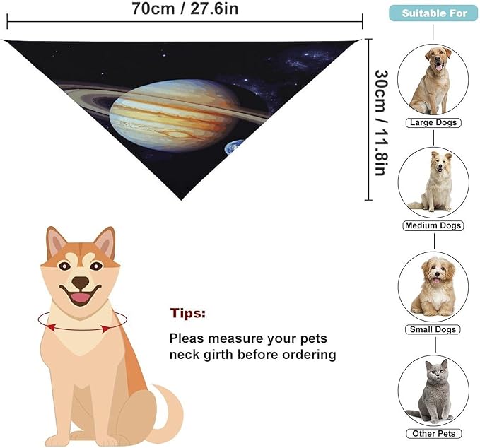 Dog Bandana Spring Pet Scarf Adjustable Triangle Planet Jupiter Printing Dog Bib Washable Polyester Puppy Bandana for Small Medium Large Dogs Cat Birthday Party Supplies