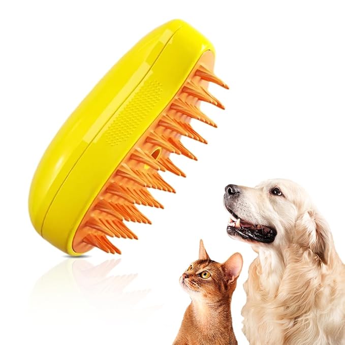 Cat Steam Brush, Steamy Pet Brush Water Brush for Cats and Dogs, Multifunctional Pet Hair Comb Cat Brush with Steam, Grooming Brush Spray Comb for Dogs and Cats (A- Yellow)