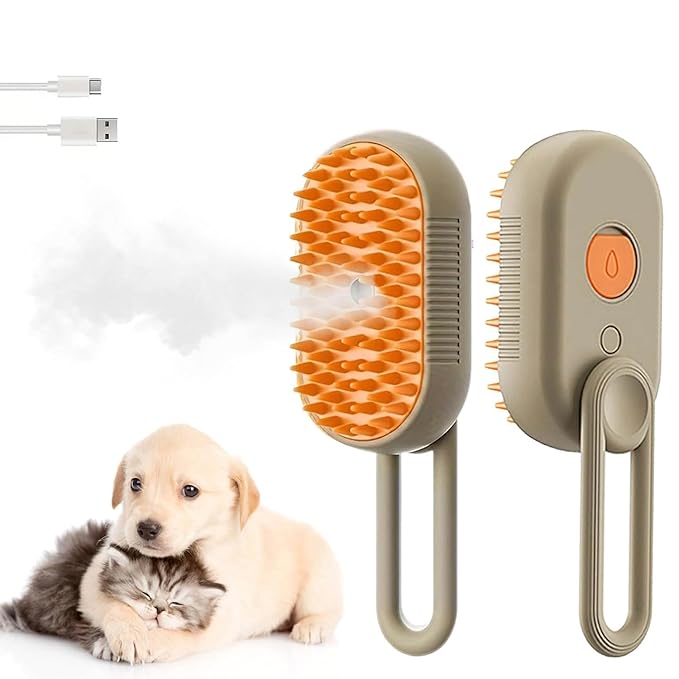 Cloud Care Cat Brush, Cloud Care Brush, Celery Pets Steam Brush, 3 in 1 Water Dog Brush with Handle, 3 in 1 Multifunctional Silicone Massager Brushes - Beige